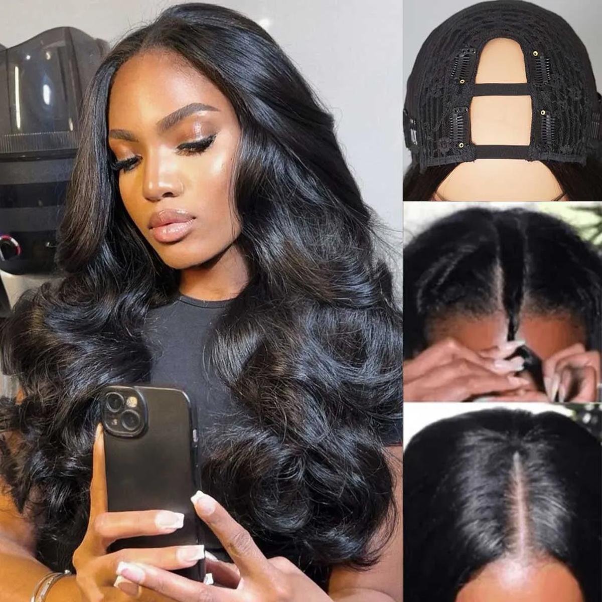 Mscoco Layered Body Wave U Part Human Hair Wig Affordable yaki Straight & Straight & Highlight U Part Human Hair Wigs Highlight 1B 22 And 1B 2 30 U Part Wig