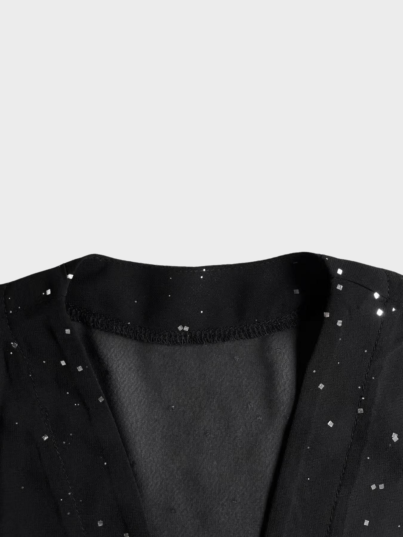 Women's Sheer Starry Sparkle Open Front Cardigan - Shiny Mesh 3/4 Sleeve Cover Up for Party/Date Night suitable for Valentine's Day Womenswear