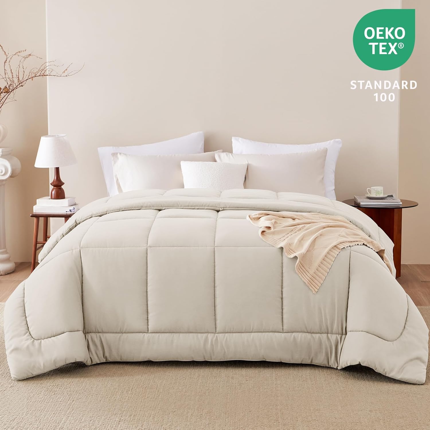 Comforters  Size Duvet Insert Beige,  Season Quilted Bed Comforter, Box Stitched Down Alternative Duvet with 8 Corner Tabs, Gifts for Women Men, 88 x 88 Inches (Beige)