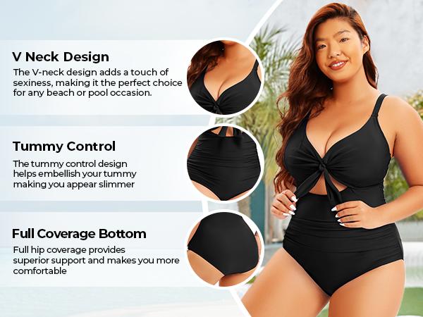 Aqua Eve Plus Size One Piece Swimsuit for Women Tummy Control Bathing Suit Cutout Swimwear