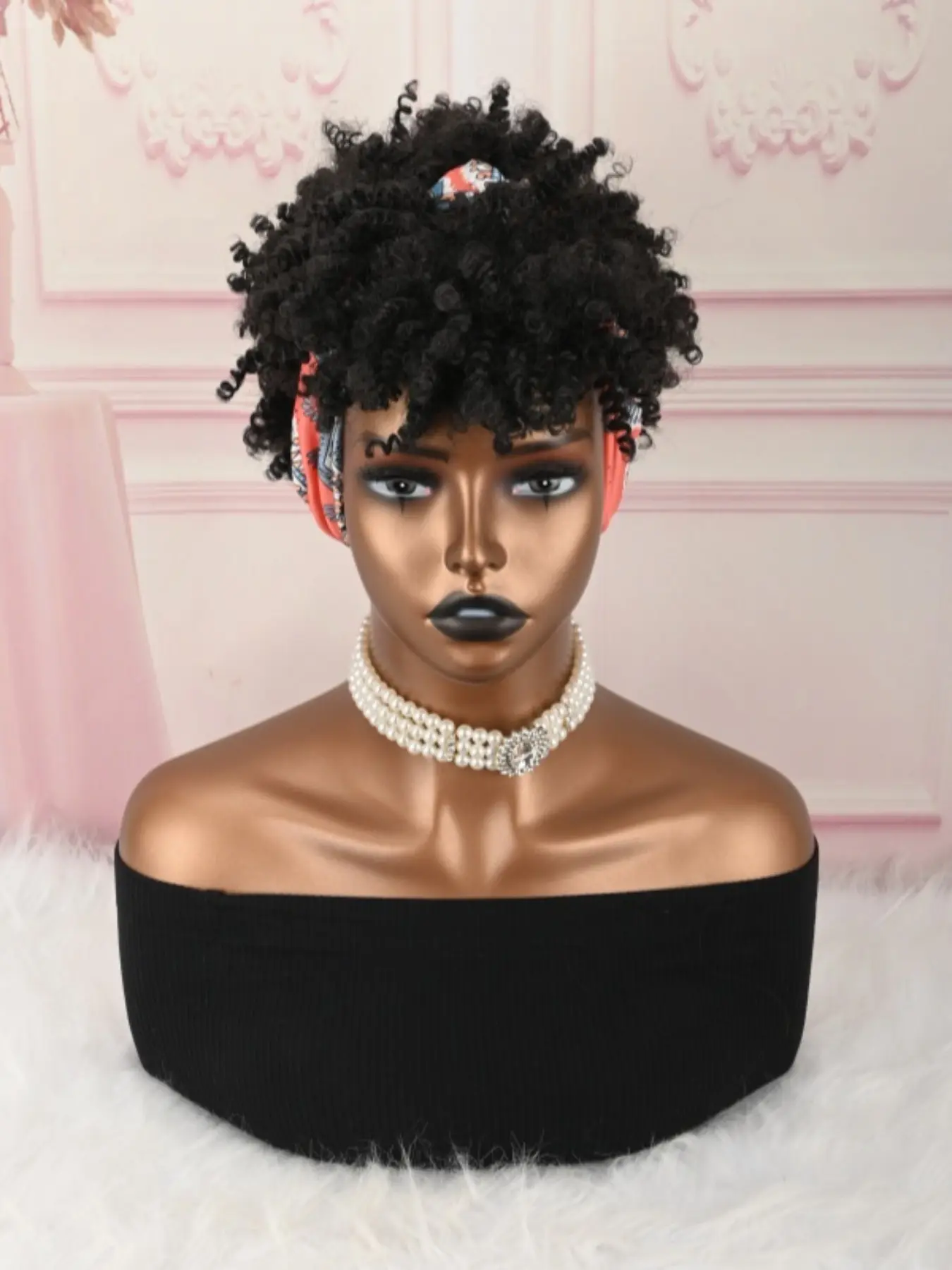 Headband Wigs for Women, Afro Kinky Curly Wig with Synthetic Short Hair, Headband Attached Headwrap Wigs, Kinky Curly Headband Wig