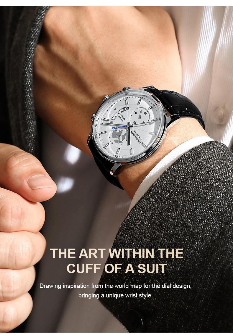 Elegant Men's Watch: Globe Design, 30m Water Resistance, Luminous Dial, Calendar & Chronograph | Stylish for Day & Business | Classic Timepiece