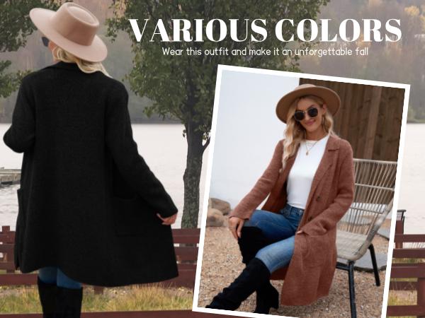 VIMPUNEC Fall Long Cardigan Sweaters for Women Trendy Open Front Coats Knit Winter Jackets Coatigan