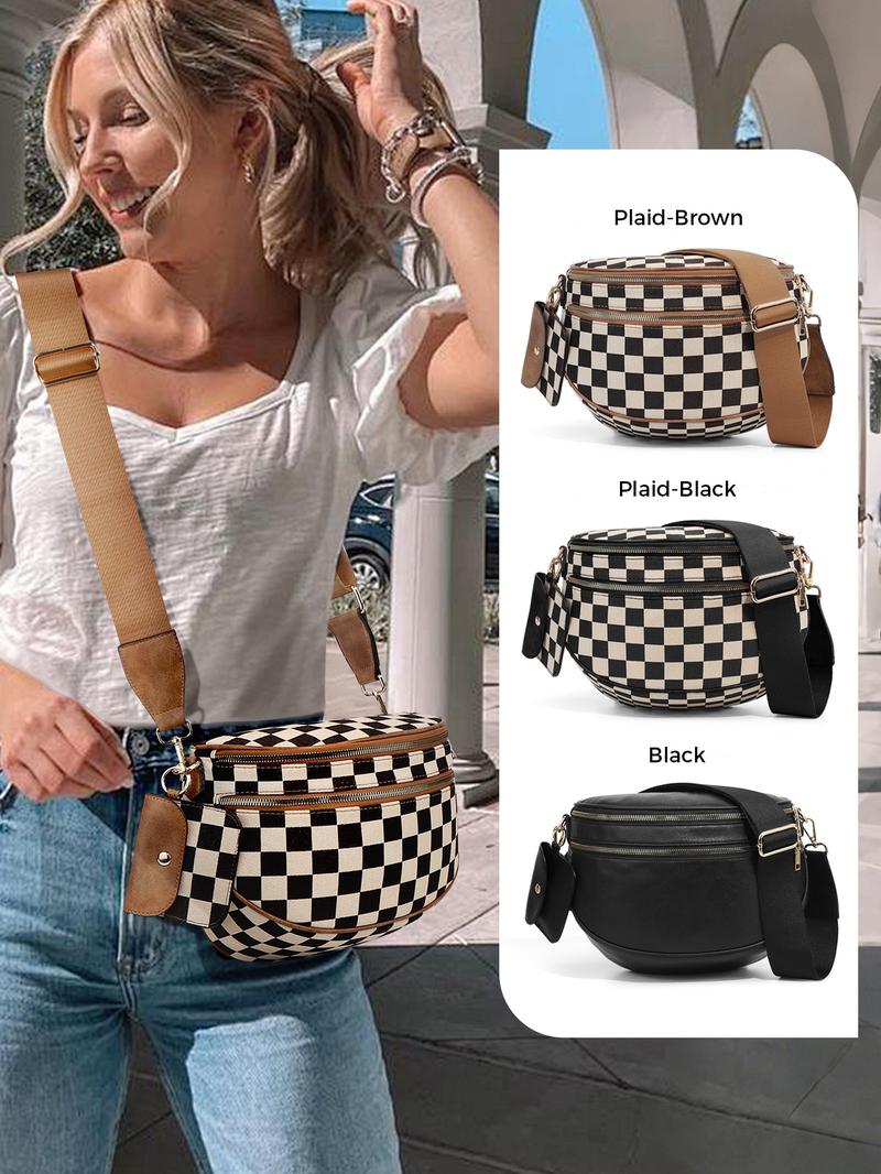 Fashionable Checkerboard Pattern Bag, Casual Versatile Zipper Shoulder Bag with Adjustable Strap and Coin Purse, Stylish Minimalist Commuting Lightweight Shoulder Women's Bag, Adjustable Crossbody Bag