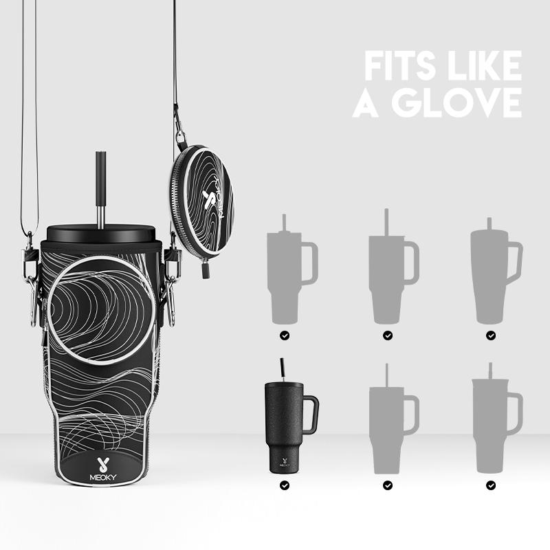 Meoky 40oz Water Bottle Holder with Adjustable Strap - Car Cup Storage Bag Fits Most 40oz Tumblers, Outdoor Hiking Accessories for Camping, Travel, Gym