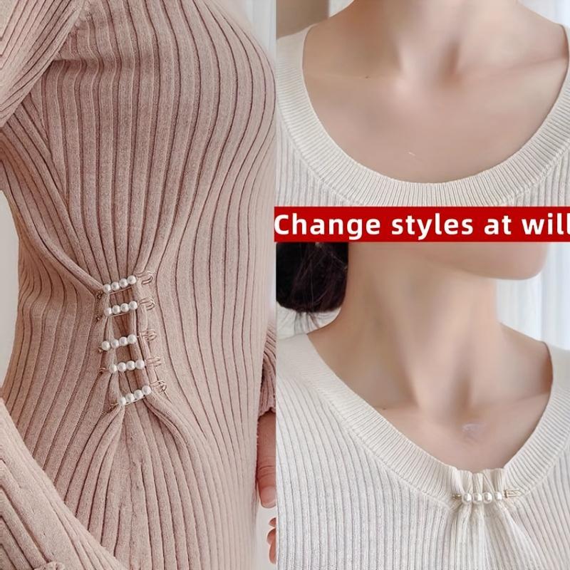 8pcs No-Sew Clothing Clips - Adjustable Buckle with Detachable Pearls, for Dresses, Shirts, Pants, Garments - Elegant Fasteners for Wedding, Party, Everyday Outfits - Durable & Easy Application, Fashion Embellishments, Chic Design, Polished Look