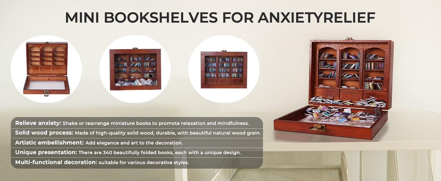 Anxiety Bookshelf | Miniature Book Matchbox Display Cabinet, Wooden Creative Ornaments, Stress-Relieving Gifts for Family and Friends