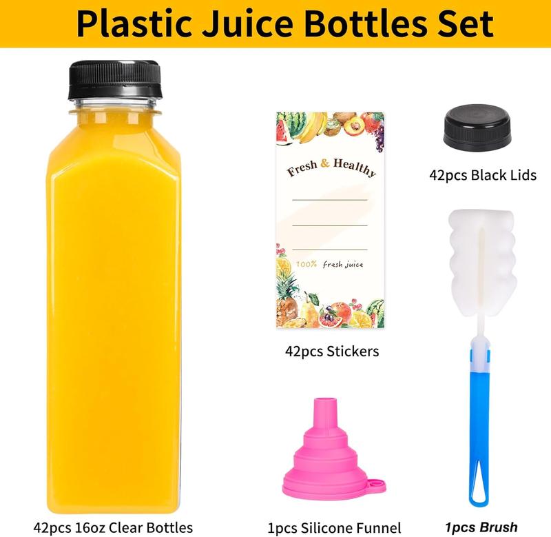 Plastic Dispensing Bottle, 36pcs 16oz Empty Plastic Juice Bottles with Caps, Reusable Clear Bulk Beverage Containers for Juice, Milk and Other Beverages