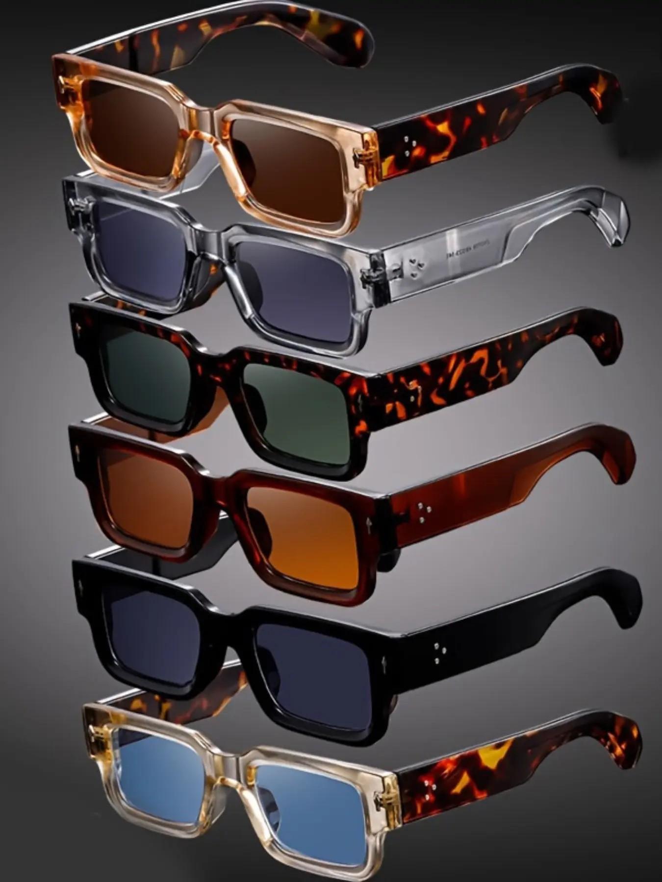 6Pcs Fashion Classic Square Frame Sunglasses, Trendy Stylish Sunglasses for Men & Women, Trendy Casual Sunglasses, Suitable for Parties, Travel, Business & Outdoor Activities, Ideal Gift, Photo Props