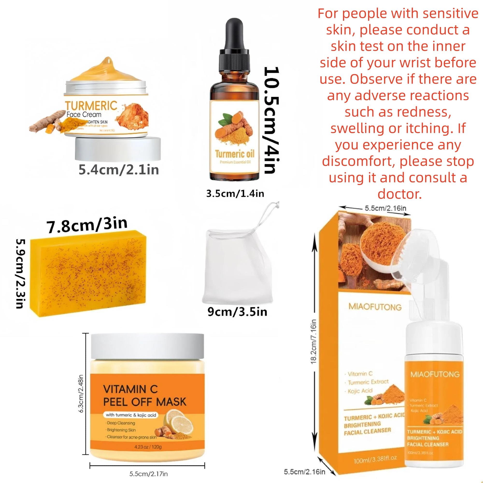 Turmeric Skincare Set, Soap & Mousse Cleanser & Oil & Peel Off Mask & Face Cream Set, Deep Cleansing & Nourishing Skin Care Set, Turmeric Glow Set, Skin Brightening Kit for Women & Men