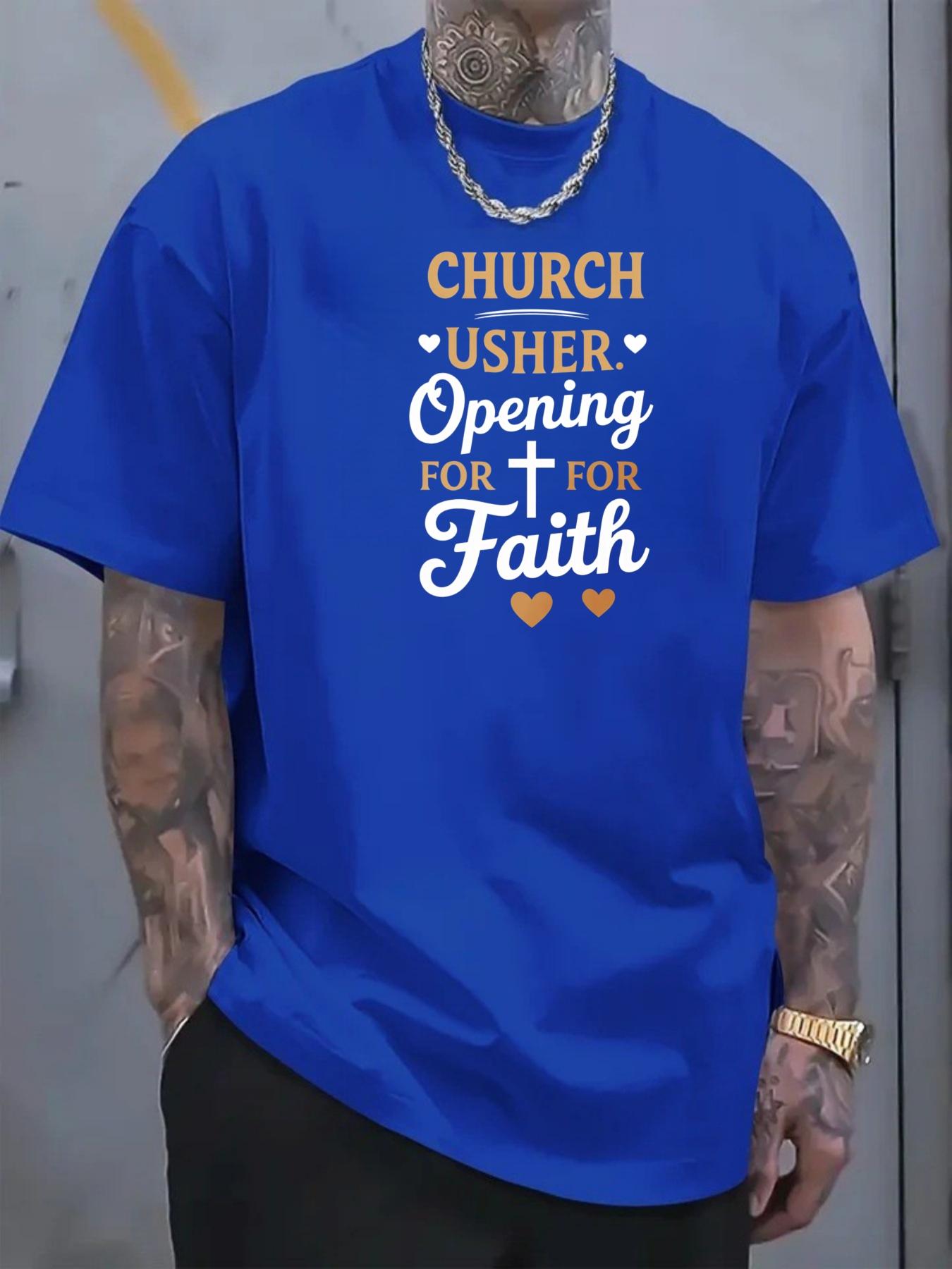 Men's T-shirt, Church Deacon, featuring printed patterns of the cross and heart that embody faith, suitable for church activities, religious gatherings and daily wear