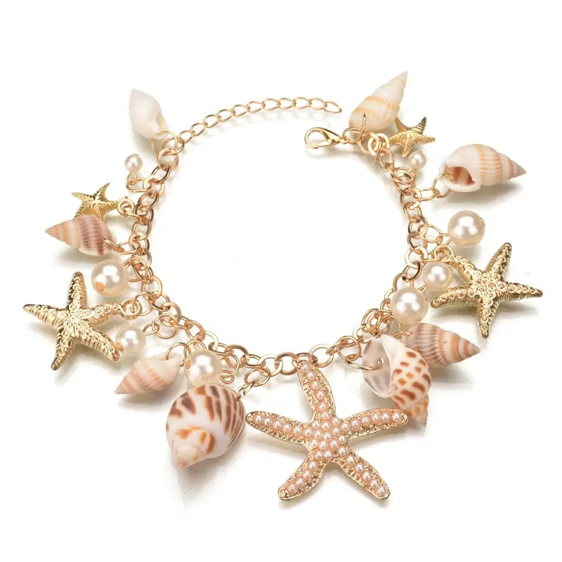 Beaded Bracelets | Viral Hawaiian Boho Ocean Tide Beaded Bracelet for Women, Niche Seashell Starfish Conch Stackable Wrist Jewelry, Elastic Stretch Waterproof Fade Resistant, Ideal for Beach Vacations, Seaside Trips, Pool Parties & Summer Casual Outfits