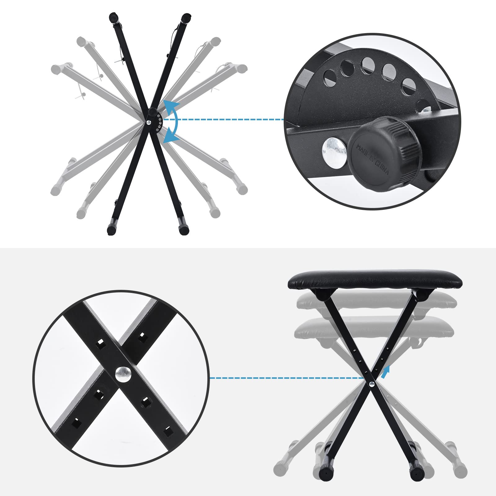 Heavy Duty Double-X Keyboard Stand And Piano Bench Adjustable Portable Digital Piano Stand With Locking Straps For Music Performance Entertainment Valentine's Day Gift Father's Day Gift