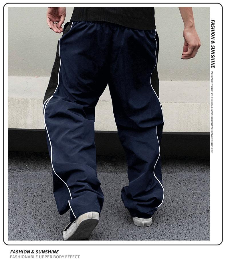Men's Oversize Baggy Track Pants - Y2K Menswear Streetwear Stylish Loose Windbreaker Pants, Elastic Waist Drawstring Athletic Sportswear Casual Wide Leg Joggers for Everyday Street Use