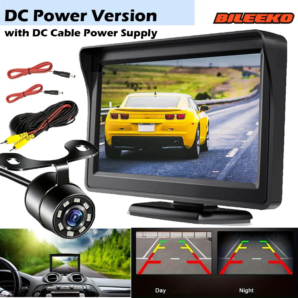 Bileeko 4.3 Inch HD Rearview Camera Set with Backup Monitor, Night Vision, Clear Blind Spot Observation, Safety Assist Parking Reverse