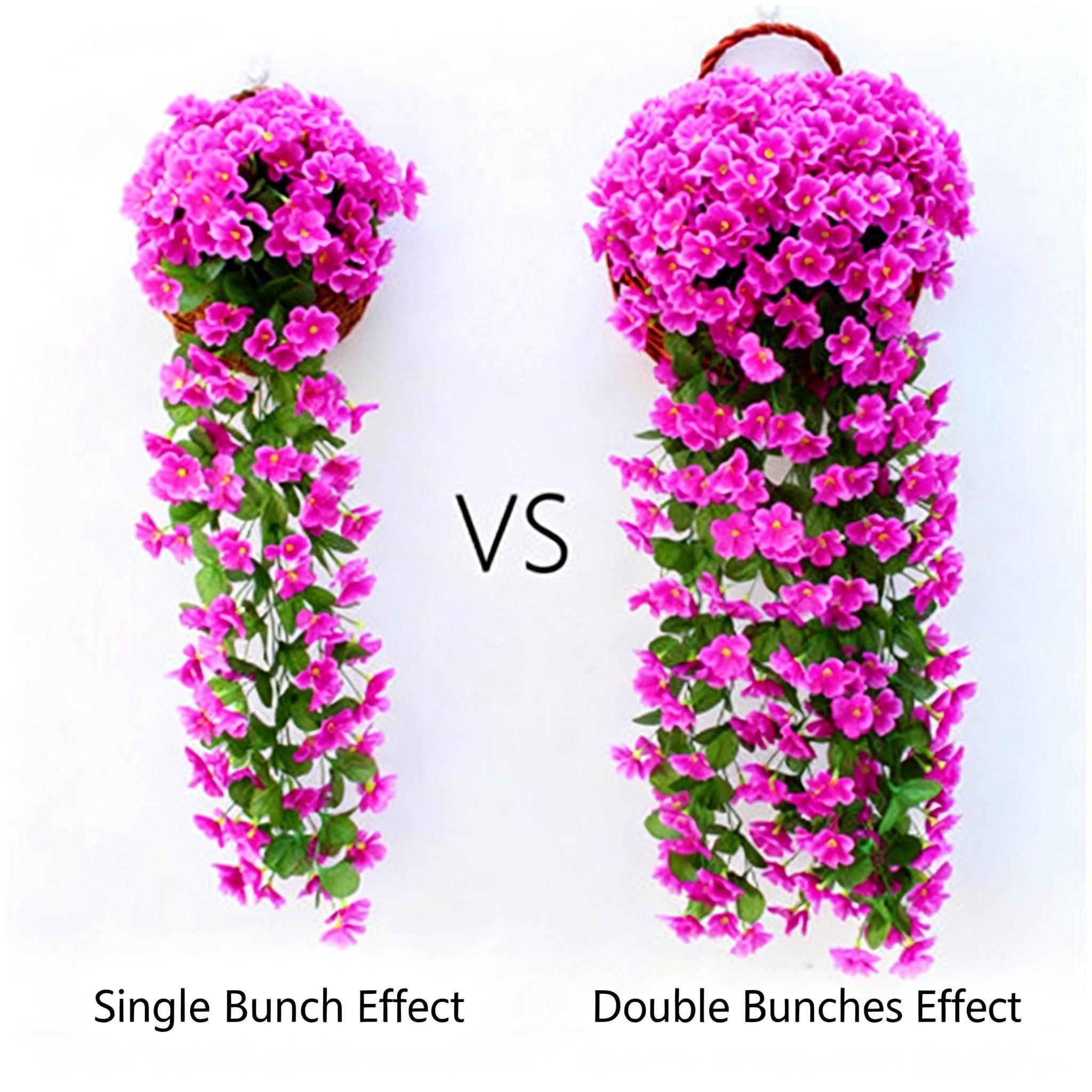 2-Pack Artificial Violet Wall Hanging Basket Flowers, Suspended Wreath Vines Petals, Ideal for Home Party Wedding Outdoor Decorations, Decorative Faux Flowers