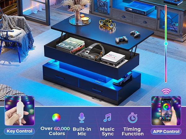 Sikaic 40 Inches Lift Top Coffee Table With 2 Fabric Drawers And LED Light