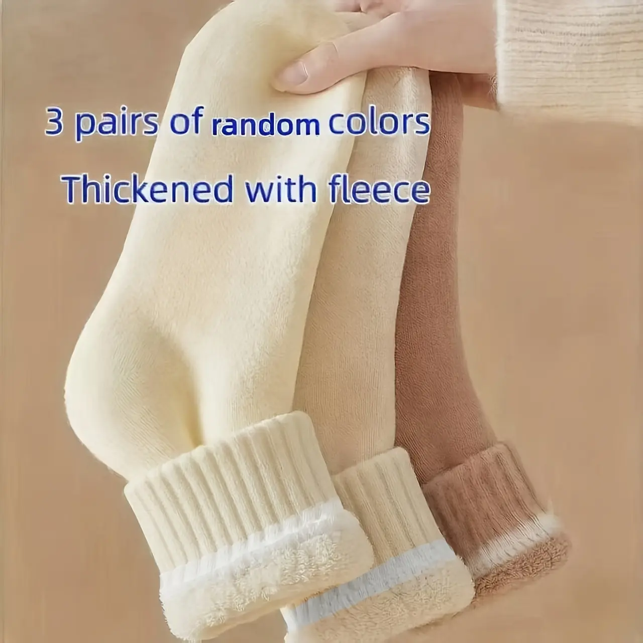 3Pairs Random Colors Winter Warm Socks for Women Men Thick Fleece Lined Thermal Snow Socks Cozy Polyester Plush Fuzzy Fluffy Boot Sock Unisex 1Pack