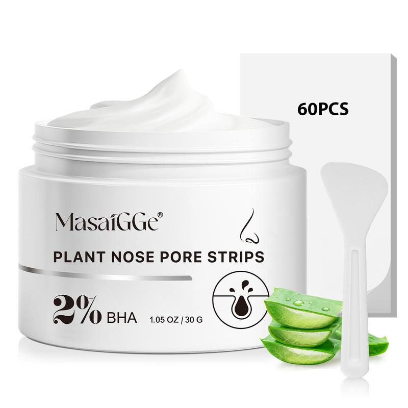 Masaigge Plant Nose Pore Strips 60pcs & Nose Cleansing Mud Mask 30g, Contains 2% Salicylic Acid, Deep Cleaning, Brighten Skin