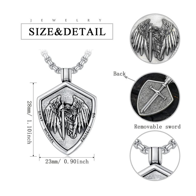 S925 Men's Sterling Silver Saint Michael and Shield Pendant Necklace Sterling Silver TikTokShopBlackFriday