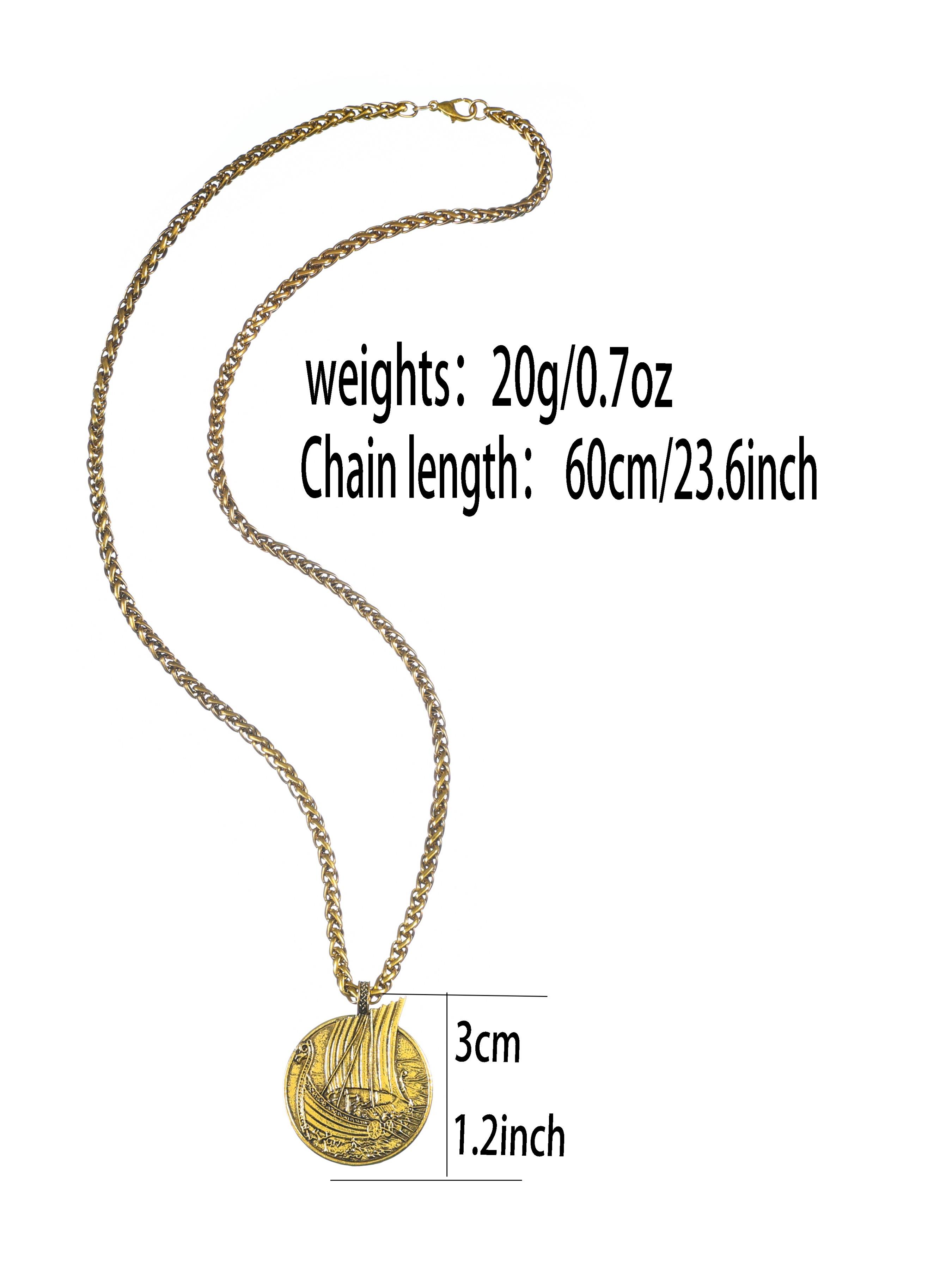 Nordic Viking Pirate Ship Necklace for Men, Retro Hip Hop Pendant Sailor Chain, Round Coin Shape + Pirate Ship Relief Texture, Versatile Fashion Accessory
