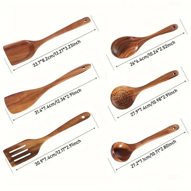 6pcs Wooden Kitchen Utensils Set, Natural Wood Spoons, Durable High-Quality Cooking Tools, Ideal for Mixing & Serving, Perfect Gift