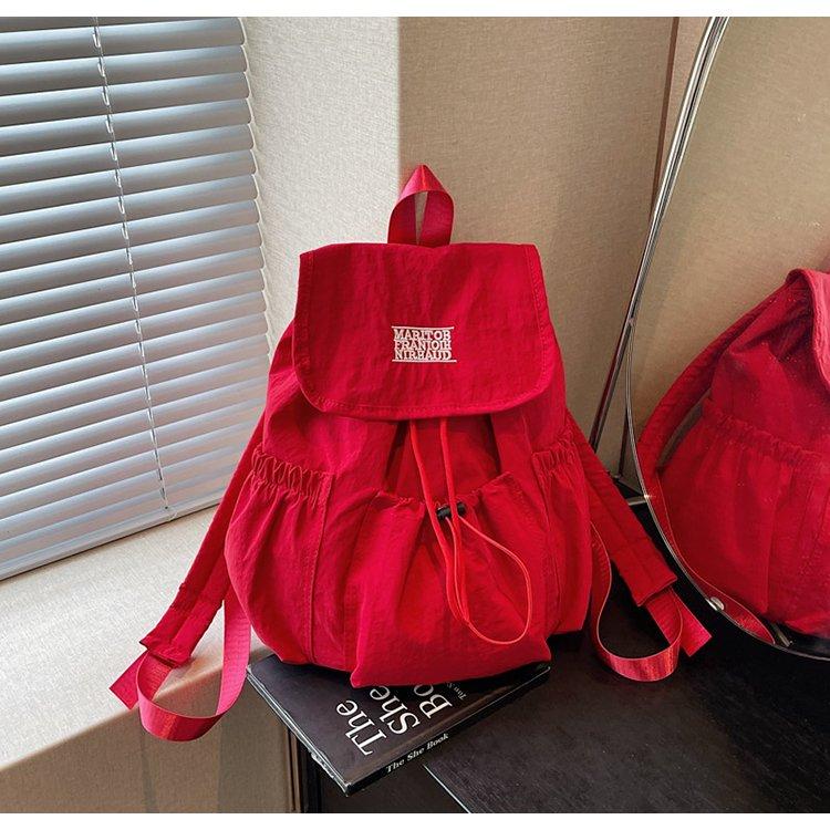 Korean Style Ins Drawstring Flap Backpack, Lightweight Nylon Casual Daypack, Large Capacity School Bag, Multi-Use Rucksack for Commute & Travel