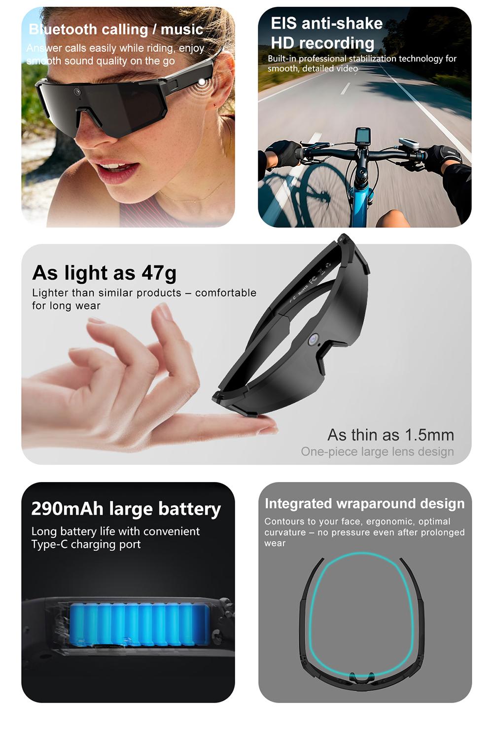 Multifunctional video camera smart sunglasses, Sunglasses with camera, 8MP lens for first-person perspective shooting, one-click recording, AI voice interaction translation and recognition, Bluetooth calling 290mAh large capacity battery