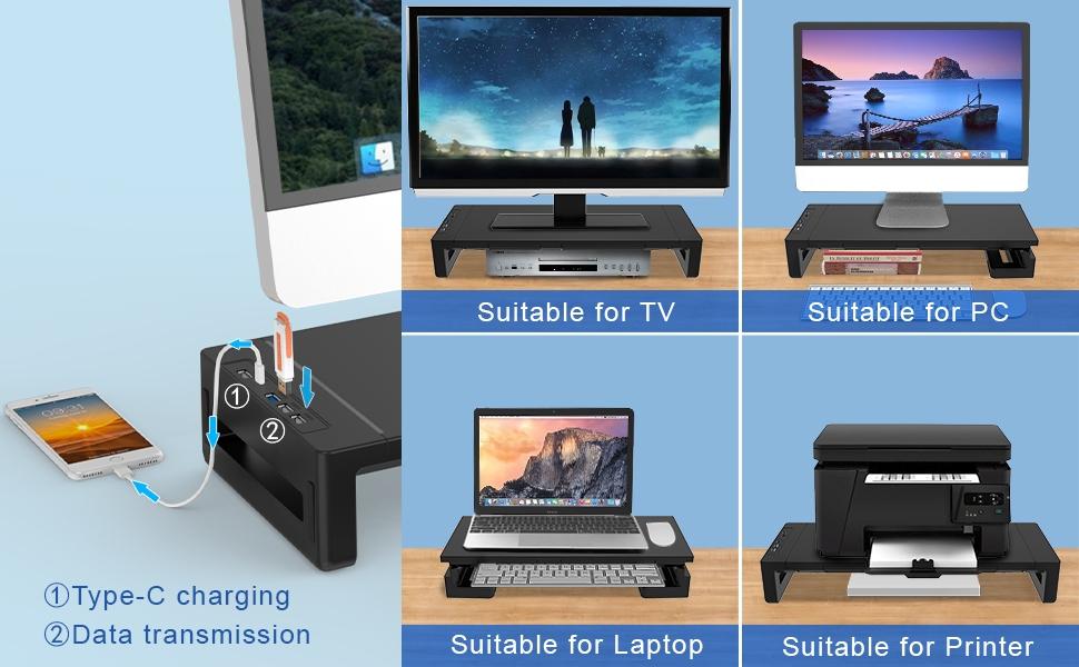 Monitor Stand Riser, Klearlook Foldable, Height Adjustable Computer Stand, Desk Shelf Riser with Storage Drawer &Tablet Phone Stand for Desktop, Laptop