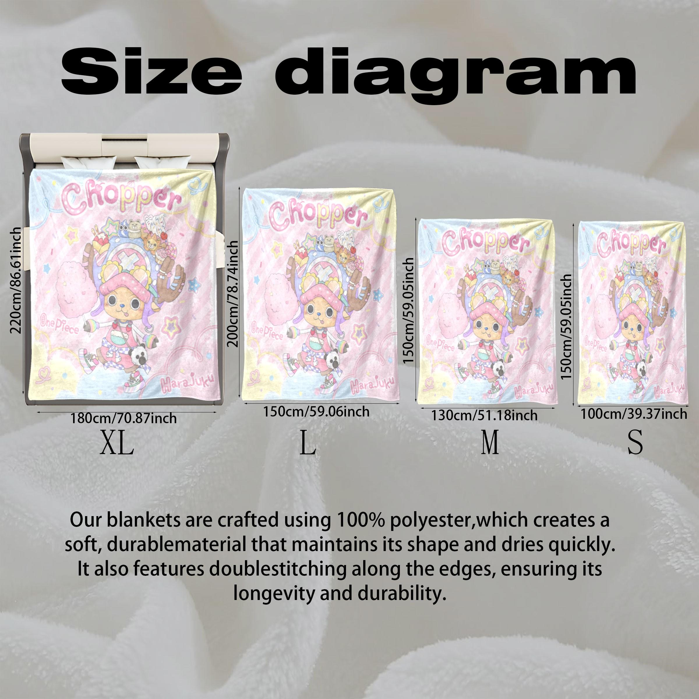 One Piece Chopper Harajuku Throw Blanket (Kawaii Street Fashion Design) - Tony Tony Chopper & Harajuku Motif Prints, Skin-Friendly & Machine Washable, High-Grade Plush & Double Warmth, Multi-Scene Use, Perfect Gift for One Piece Fans