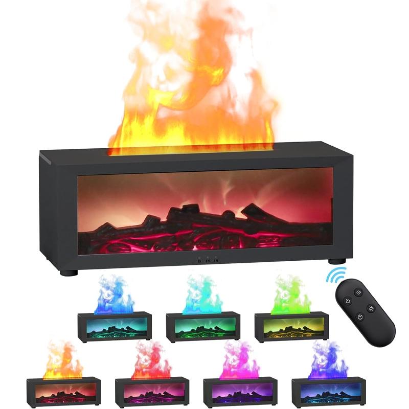 Color flame humidifier, fireplace bonfire humidifier, LED seven-color lights, 1/3/5h timer, remote control, automatic shut-off, atmosphere decoration, winter gift, suitable for home bedroom, office, yoga meditation, Colorful Flame Humidifier