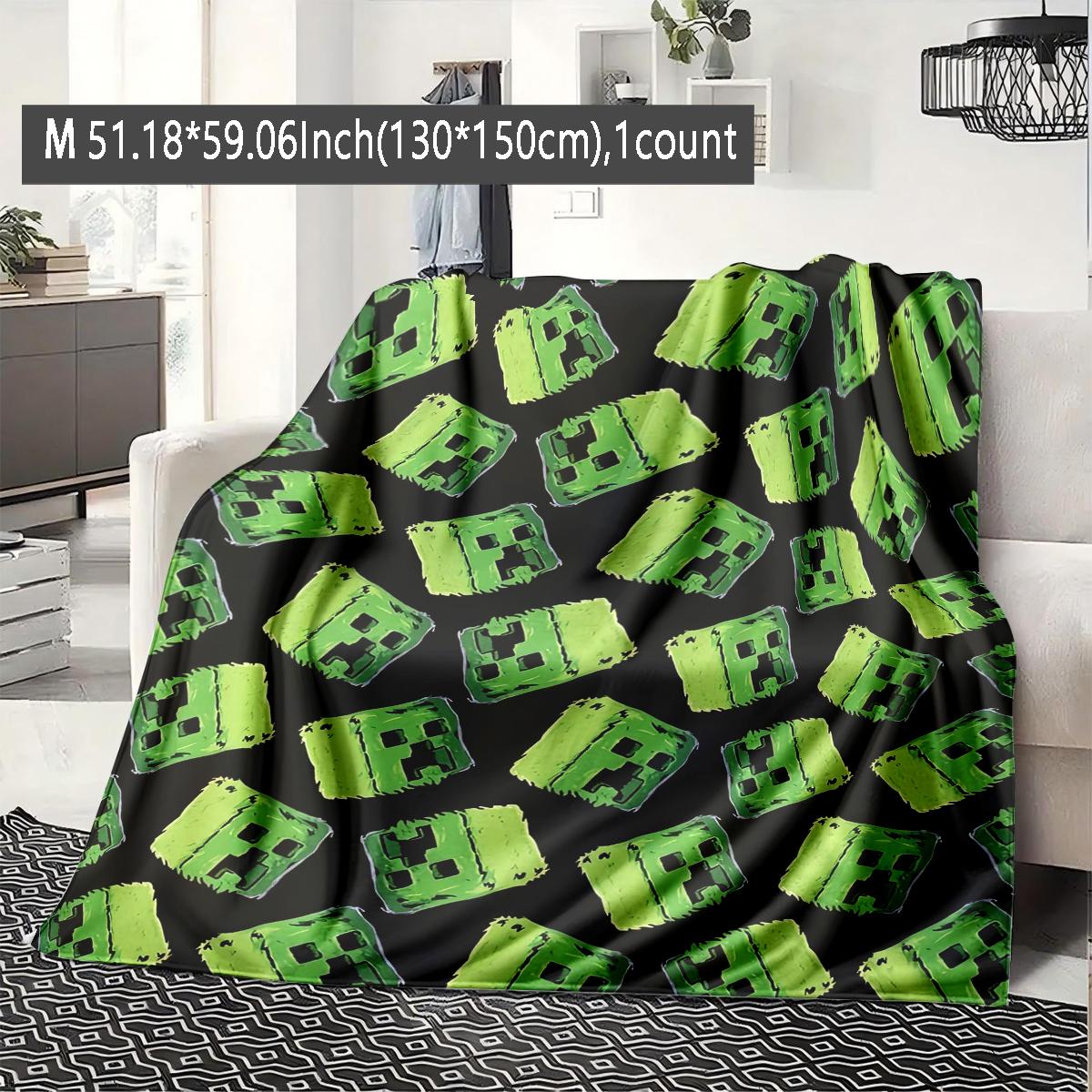 Minecraft Creepers Graffiti Print Flannel Blanket, Soft Lightweight Warm, Bedroom Holiday Decor, Bed Sofa Office Camping Travel Gift
