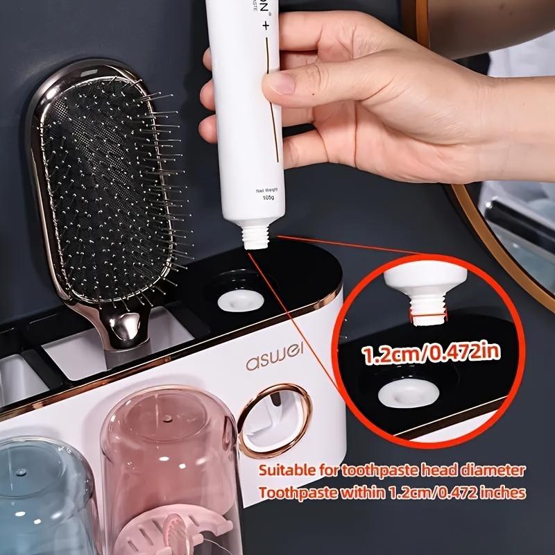 1 Wall-mounted Toothbrush Holder Set with Mouthwash Cup, No Need to Punch Holes, Automatic Toothpaste Dispenser, Wall-mounted Toothbrush Storage Rack, Bathroom Accessories, Plastic for Toothbrush, Toothpaste Tube and Mouthwash Cup