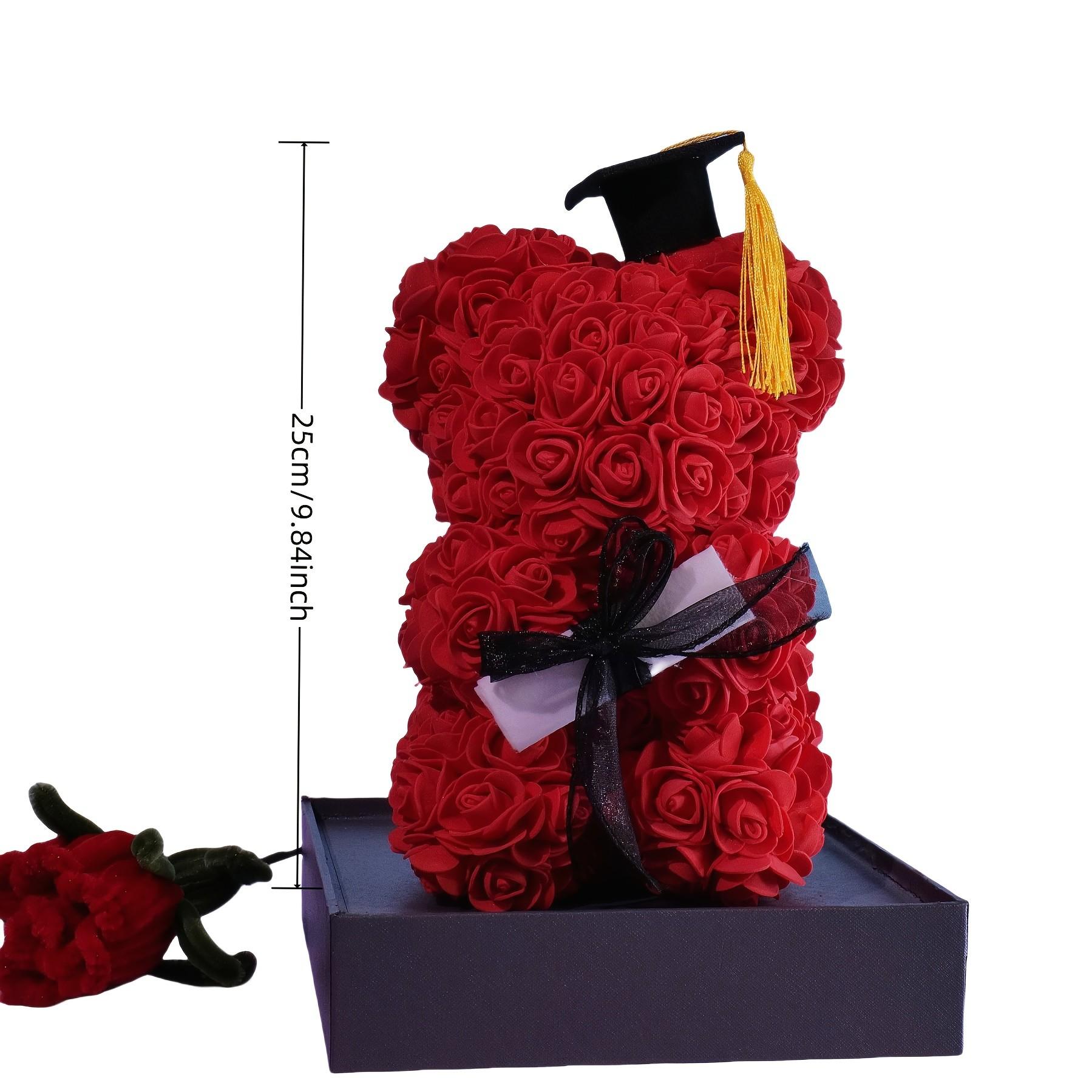 Graduation Gift Bear with Rose Hat, Multiple Colors Available, Perfect Graduation Present, Elegant and Unique Design