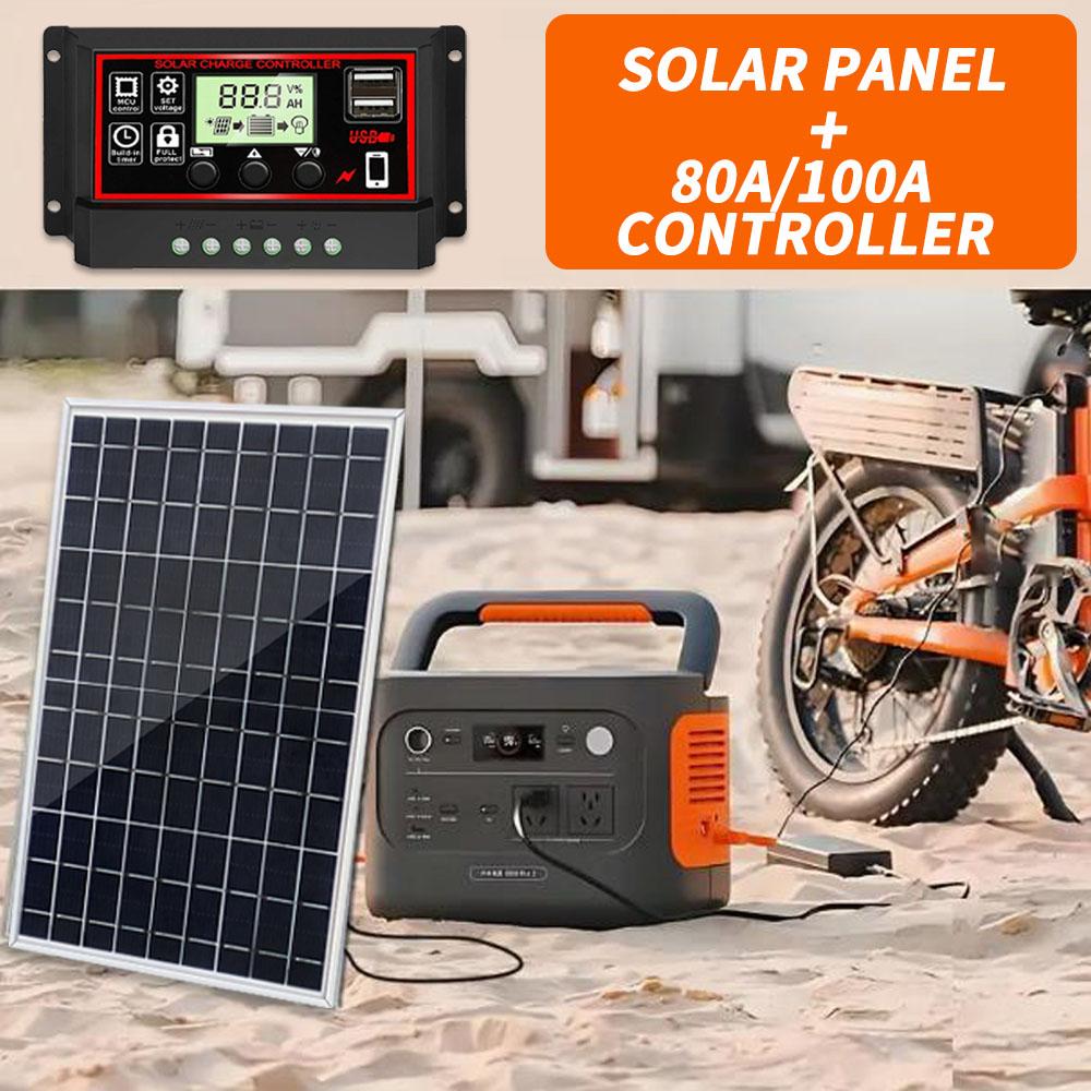 Single Crystal Silicon Solar Panel Kit, Solar Charger, Car Charger with 80a/100a Controller, Output 12V-18v-24v Dc Interface