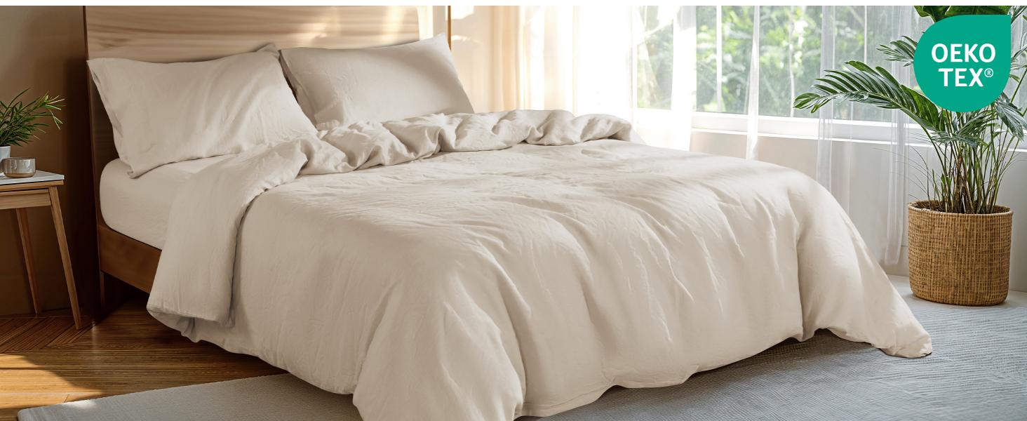 Sonoro Kate French Pure Linen Sheet Set 4PCS – Soft, Breathable & Cooling Bed Sheets for All Seasons, Durable with 16" Deep Pocket – in Natural Linen