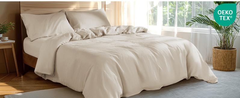 Sonoro Kate French Pure Linen Sheet Set 4PCS – Soft, Breathable & Cooling Bed Sheets for All Seasons, Durable with 16" Deep Pocket – in Natural Linen