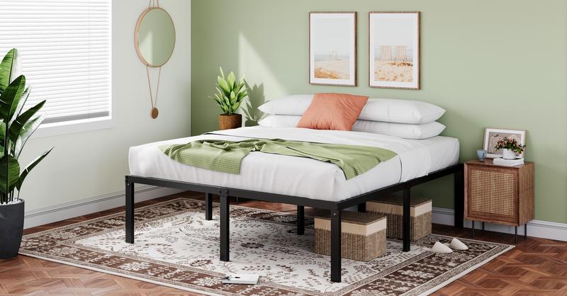 MUTICOR Heavy Duty Twin/ Full/ Queen/ King Platform Bed Frame,Self-Attached Headboard, 【Frame Only No Mattress】No Box Spring Needed,Noise-free, Non-Slip Design,#TikTokShopBlackFriday #ChristmasGifts