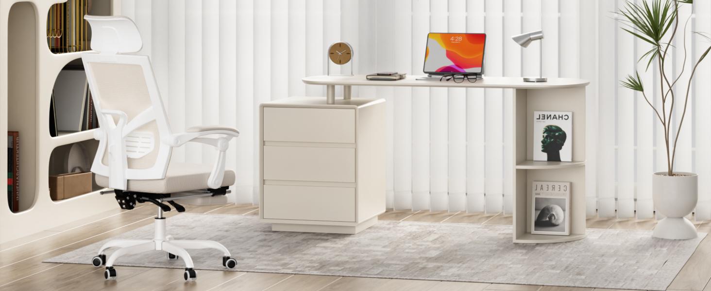 Qulomvs Ergonomic Office Chair with Reclining Design, Adjustable Headrest, Padded Armrests, Footrest, and Lumbar Support for Enhanced Comfort