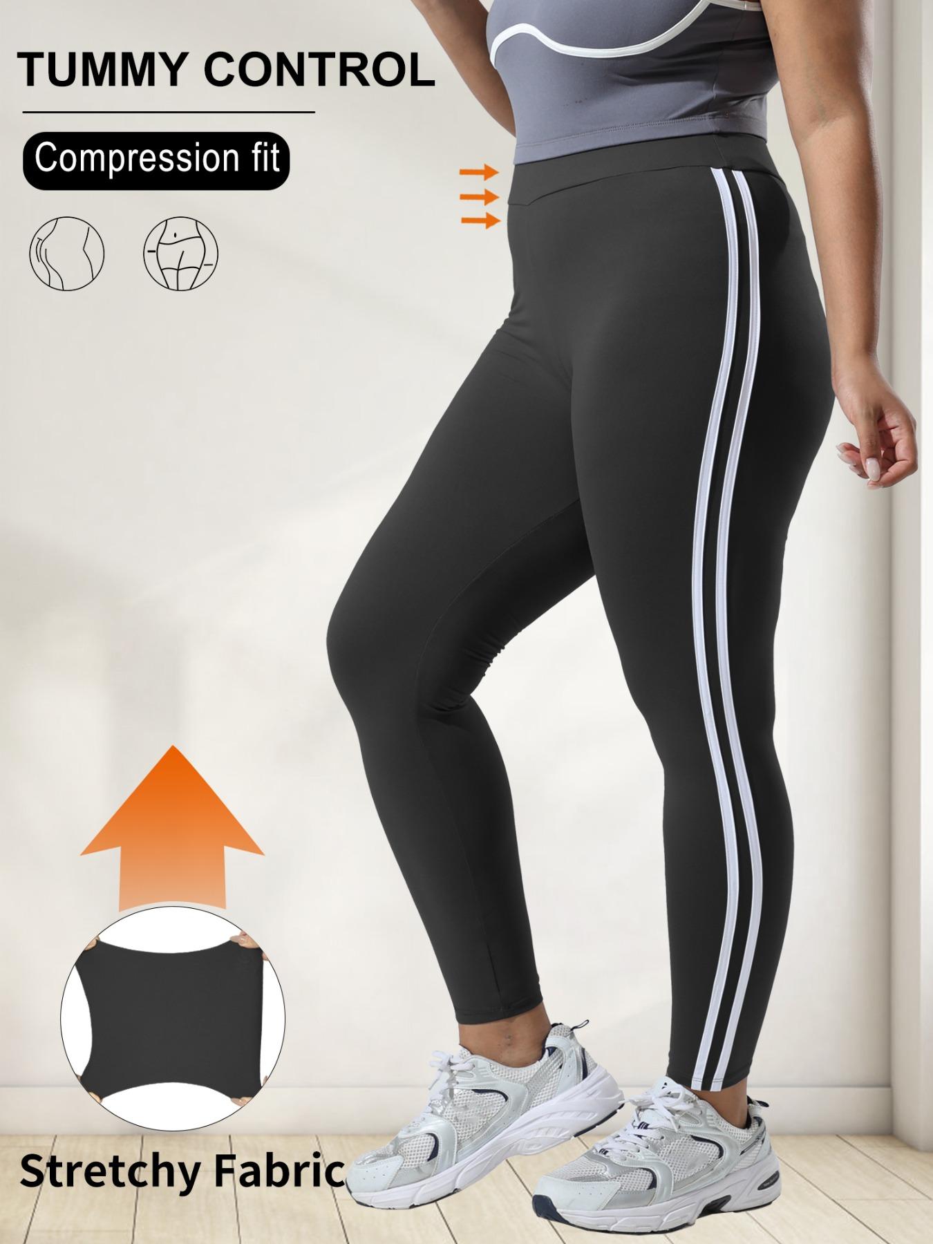 Women's Plus Size High Waist Skinny Pants, High Stretch Bottoms, Stretchy Soft Fabric, Side Stripes Design, Casual Fashion Essential for Daily Wear