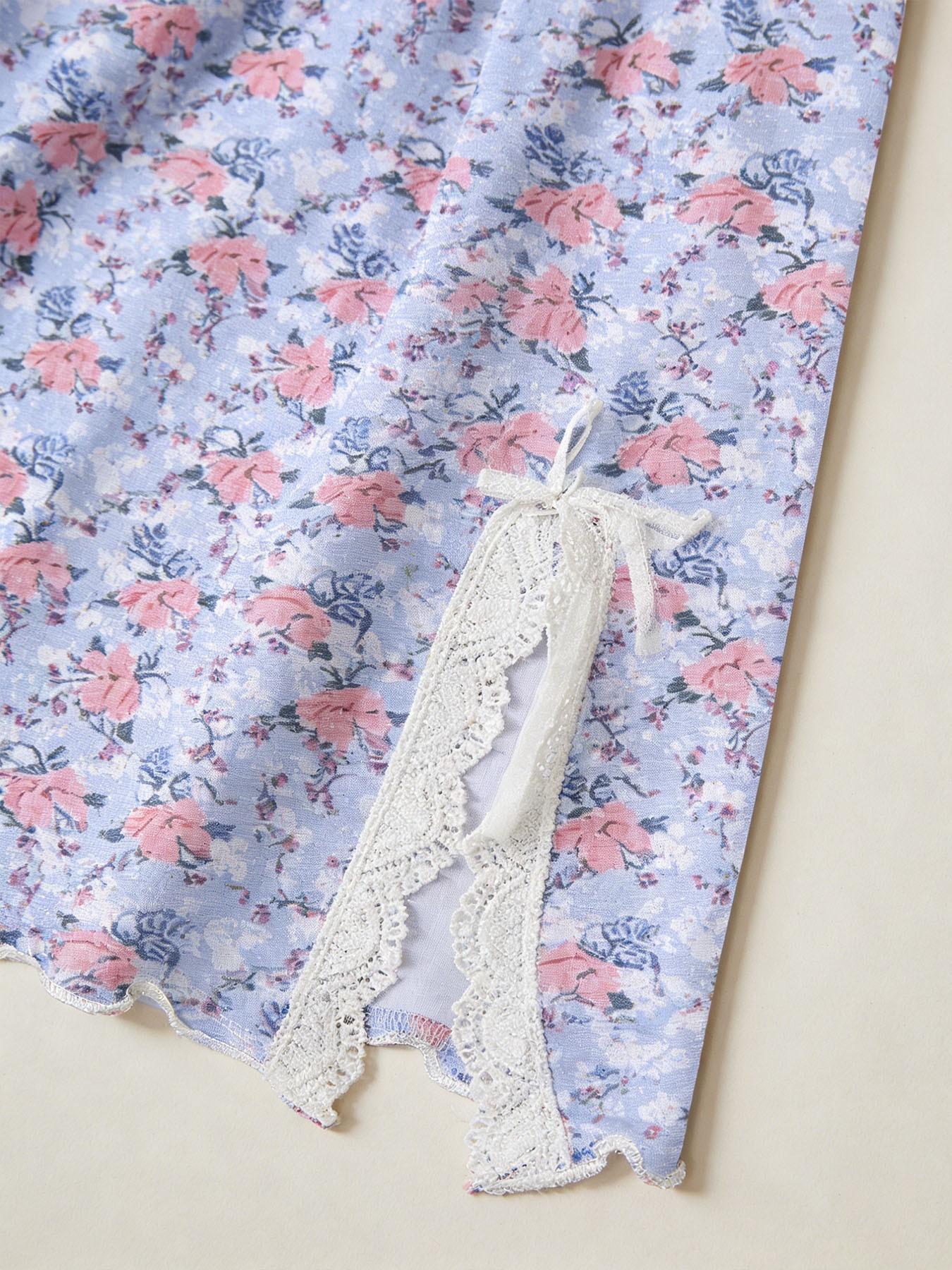 Spring Summer Limited Edition Women's Sleep Dress, Romantic Floral Print, Sleeveless V-Neck, Lace Trim, Elegant Comfortable Housewear