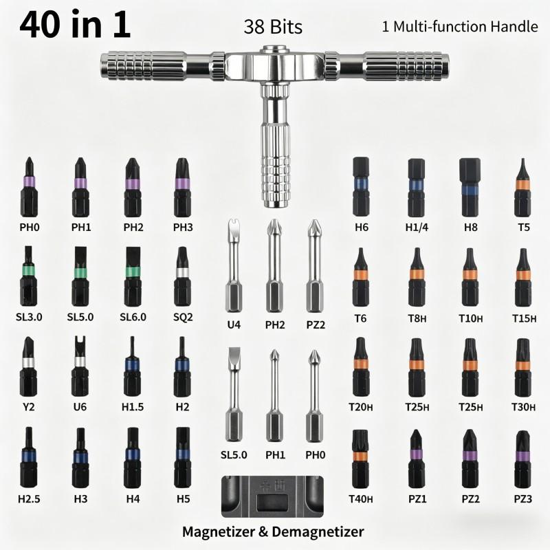 40-In-1 Ratchet Screwdriver, S2 Steel Tip, Magnetic Design, Multi-Functional Tool for Electrical Repair, Home Improvement, Bicycles, Hardware Tools