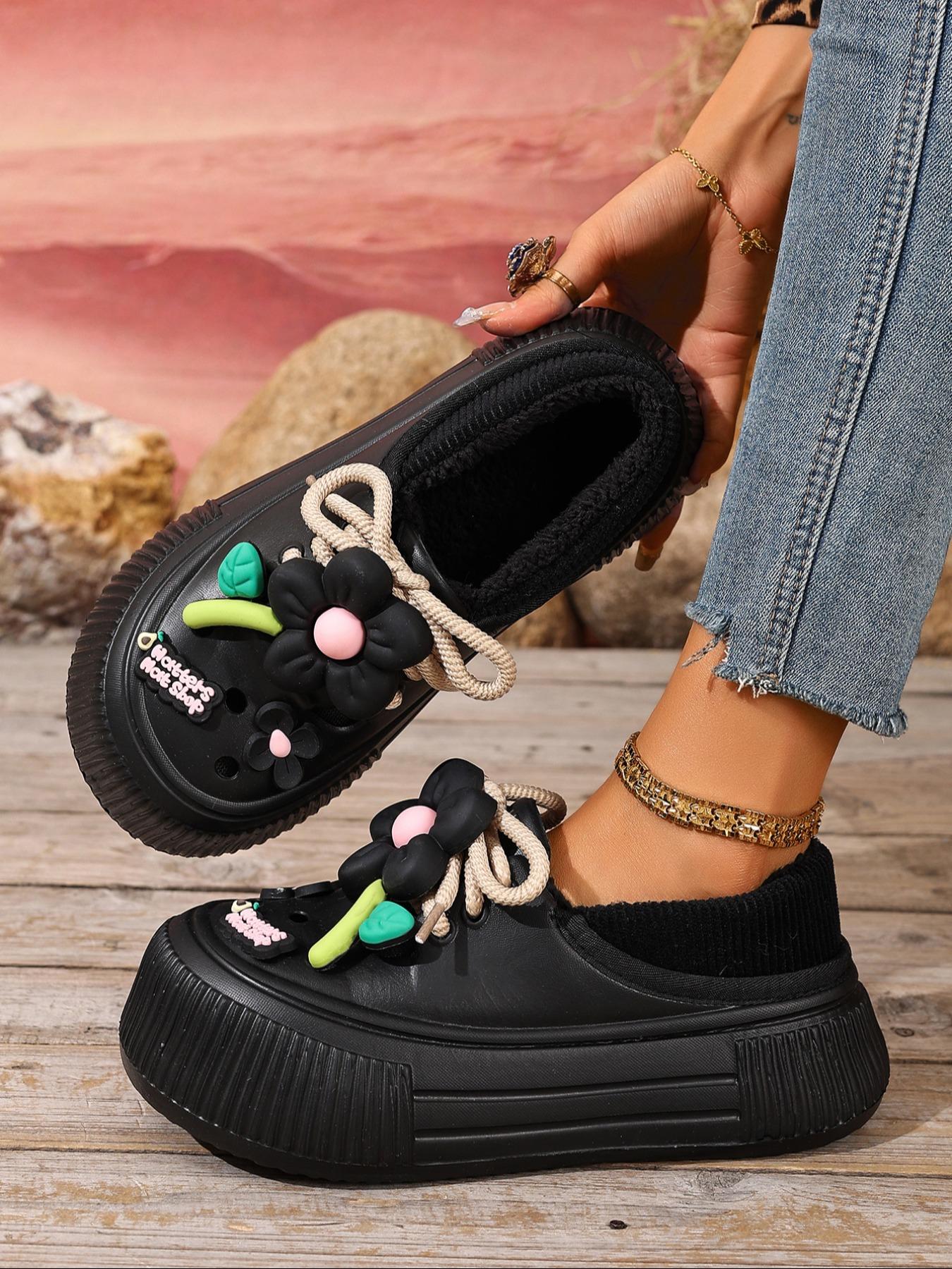 Couple Plain Fleece Lined Ankle Boots, One-Step Soft Sole Snow Boots, Cute Sunflower New Eva Home Shoes, Warm Winter Flat Short Boots