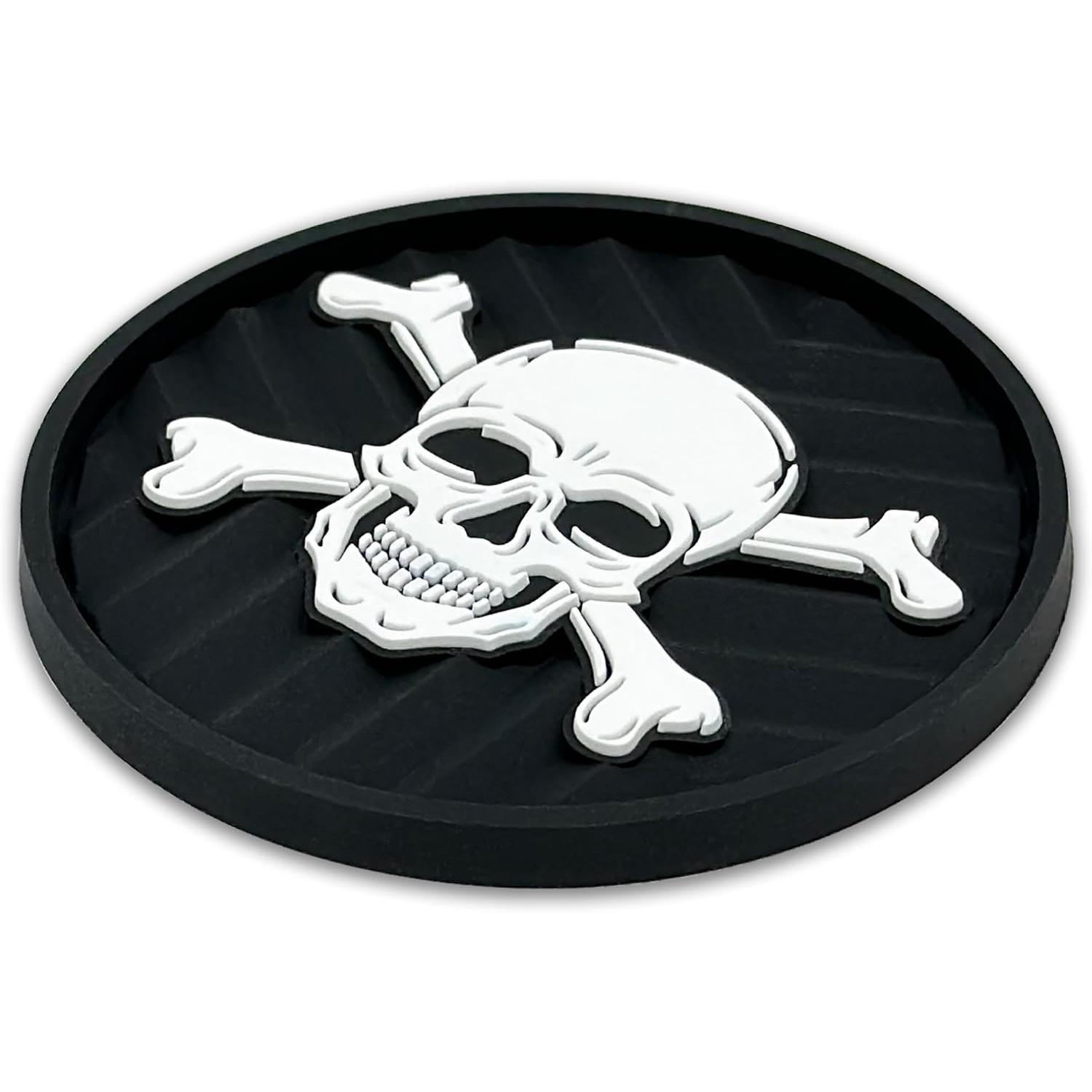 Skull & Crossbones Automotive  Coasters Set of 2 | Metalhead Collection, Durable Non-Slip  Textured Design,  Fit (2.75") for , , SUVs &