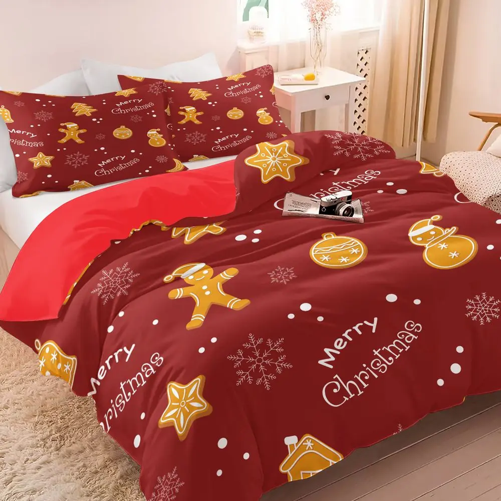 2/3Pcs Christmas Gingerbread Duvet Cover Set, Festive Holiday Bedding Set for Bedroom, Cozy Xmas Print Bedspread, Soft Microfiber Duvet Cover with Pillowcase, Winter Decor Gift No Fillers