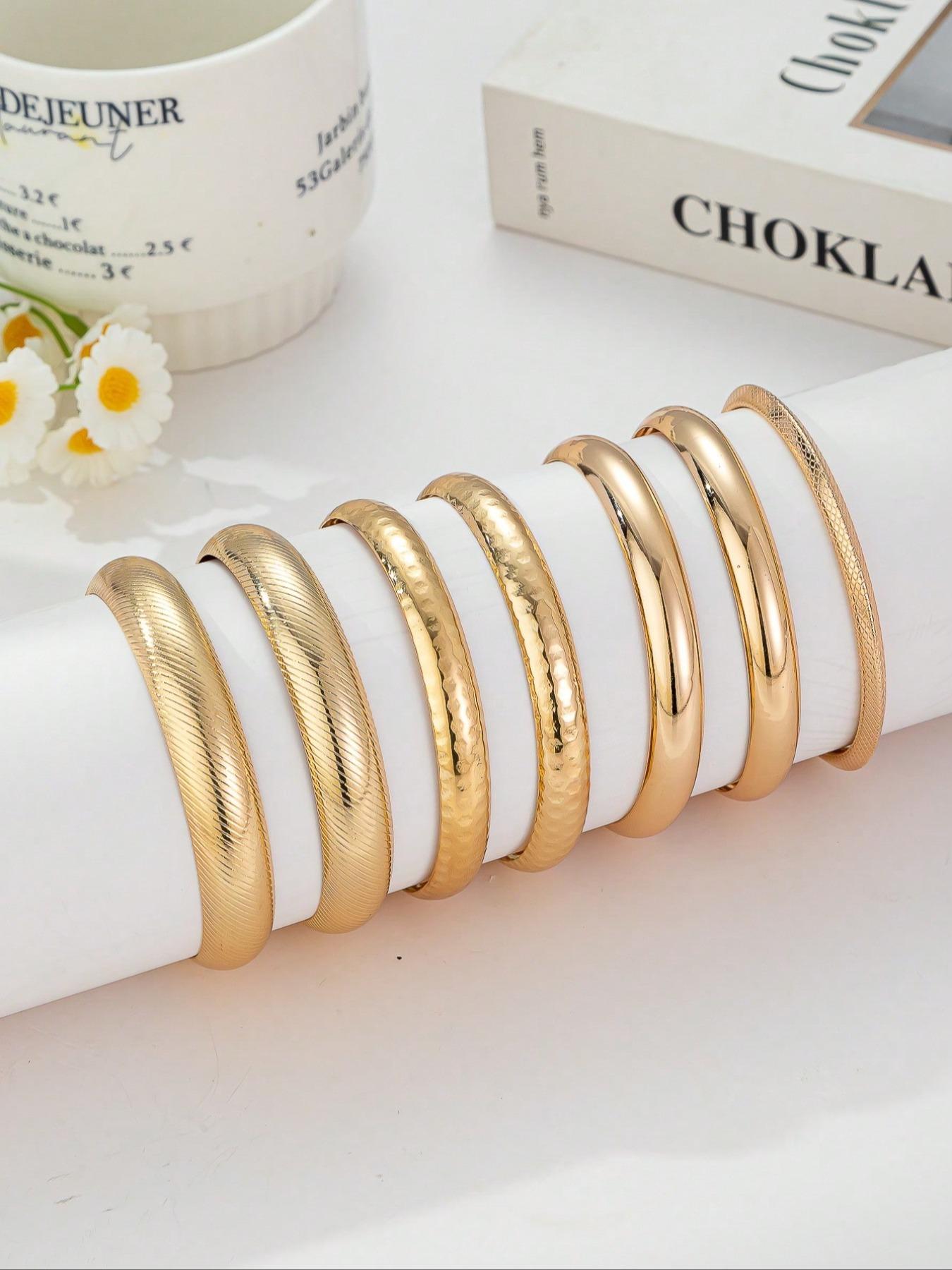 Elegant Iron Bracelet Set, 7-Piece Fashion Jewelry for Women, Daily Wear Wristbands, Perfect Holiday Gift