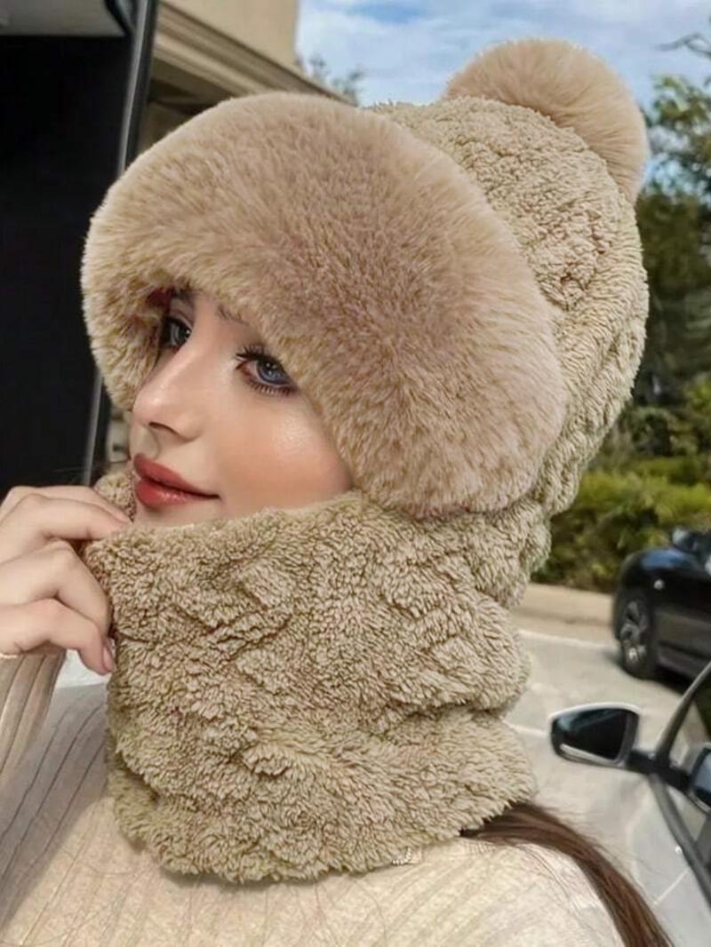 Fashion Striped Hat Scarf Combo, Fleece Lined Thick Windproof Cold-Resistant, Outdoor Hooded Mask for Cycling, Fall & Winter Unisex