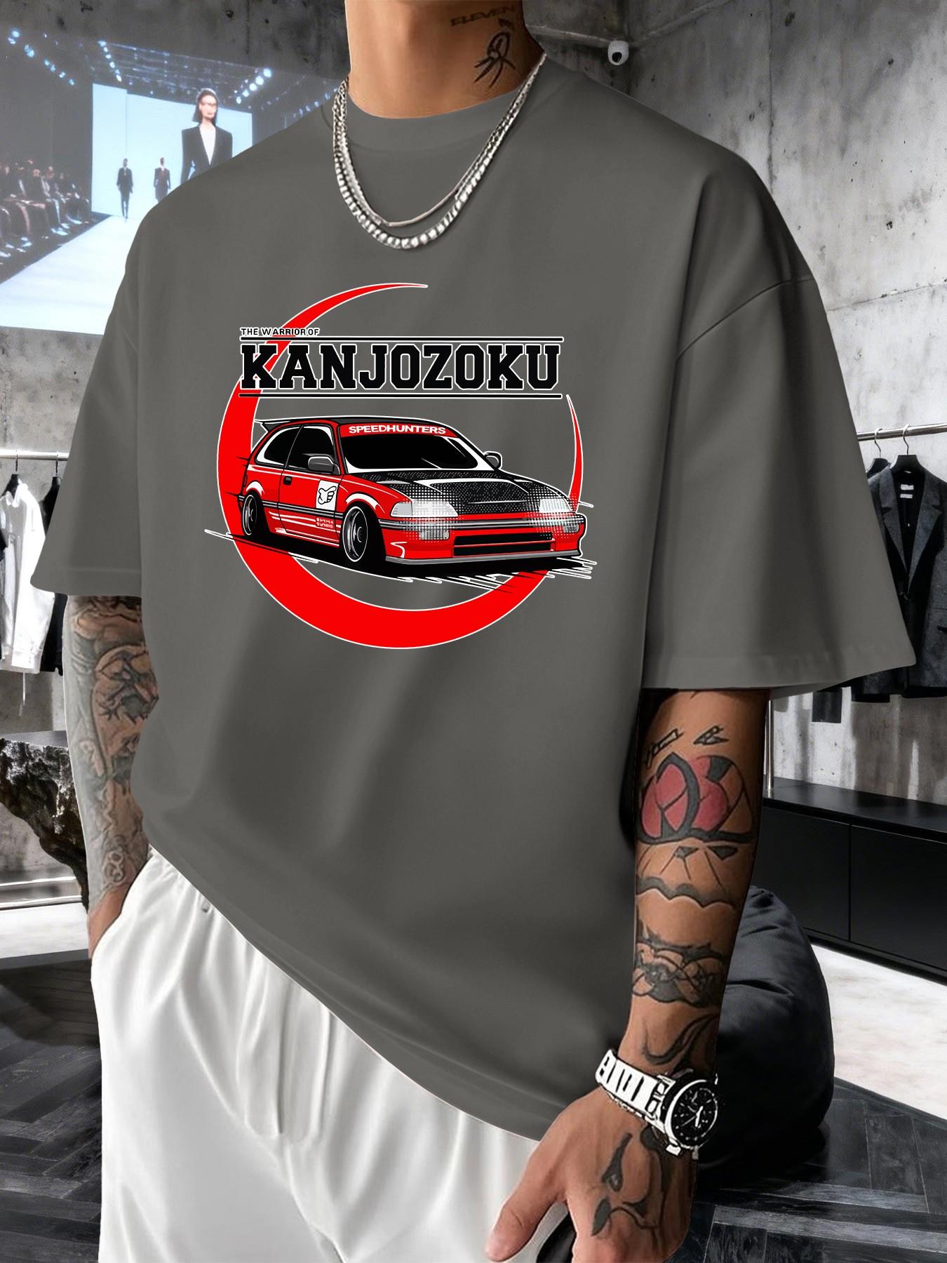 Kanjozoku Jdm Car Culture Print Men's Fashion T-Shirt, Casual Streetwear Short Sleeve Top, Comfortable Round Neck Tee for Spring Summer