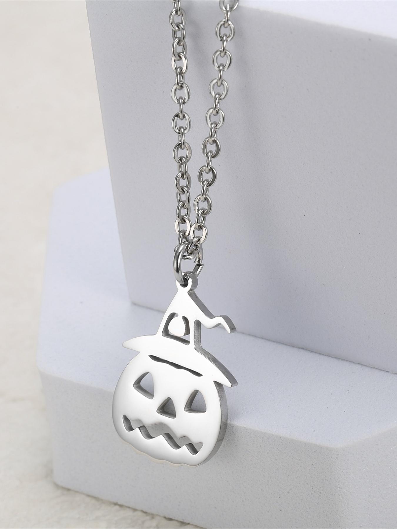 Halloween Pumpkin Pendant Necklace, Stainless Steel Material, Halloween Accessories, Daily Wear