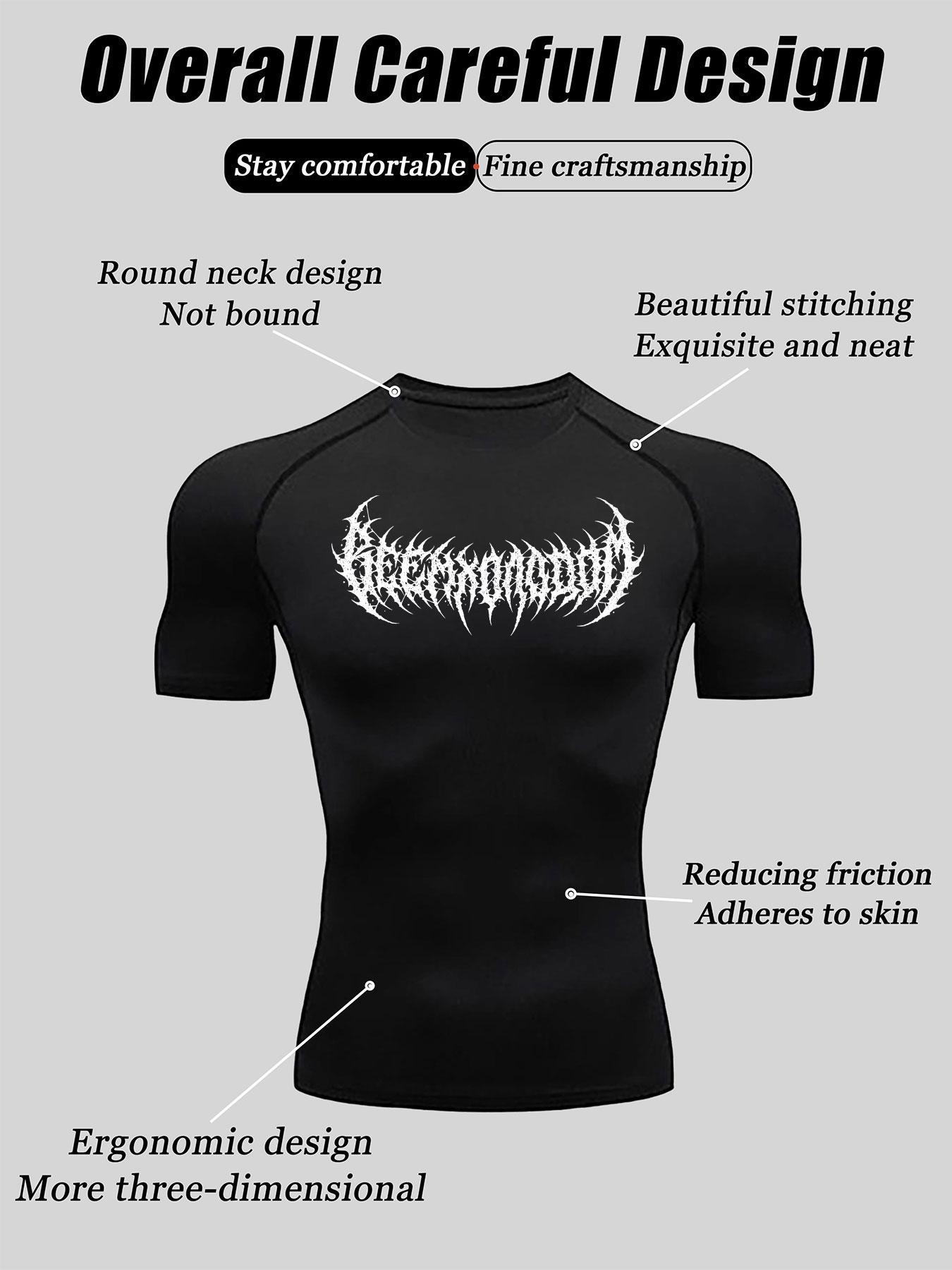 Men's Dragon Print Compression T-Shirt, Quick-Dry Breathable Stretch Fabric, Tight-Fitting Short Sleeve Top for Fitness and Outdoor Activities